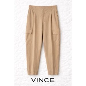 Vince Linen Blend Cargo Pants Womens 2 Khaki Utility Casual Relaxed Pockets